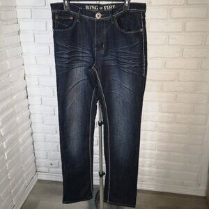 Ring of Fire Men's Size 33/32 Dark Wash Slim Straight Baldwin Ave. Jeans